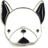 Witte Franse Bulldog Hond Emaille Pin 2,4 x 2,4 cm