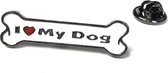 Wit Honden Bot Emaille Pin Met I Love My Dog Tekst 3,5 x 1 cm