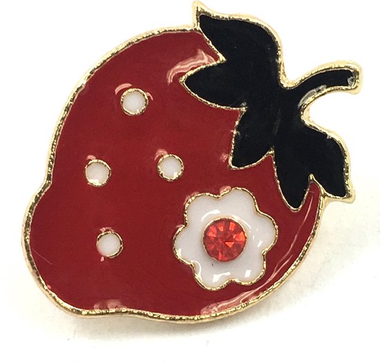 Ardbei rouge avec fleur et épingle en émail strass 2,8 x 2,2 cm
