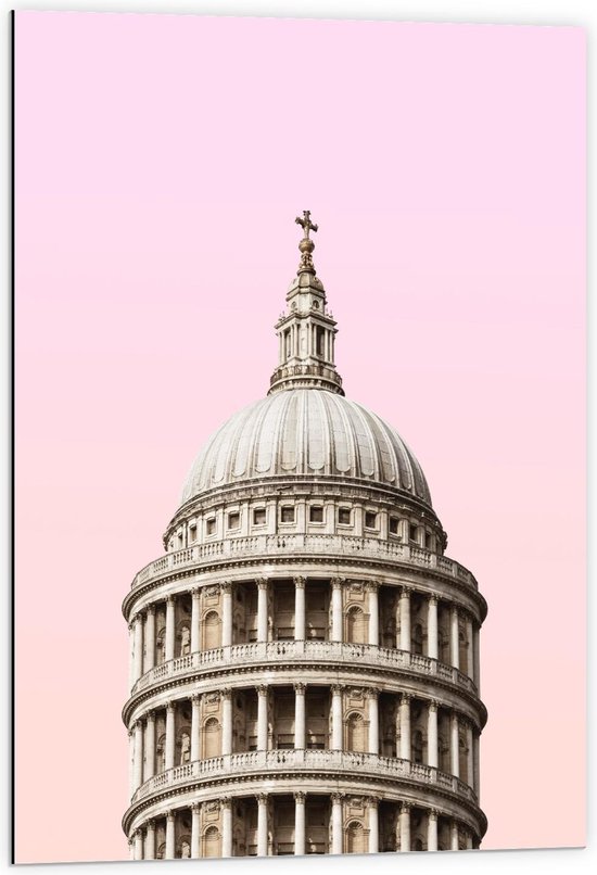 Dibond - St Paul's Cathedral met Roze Achtergrond - 60x90cm Foto op Aluminium (Wanddecoratie van metaal)