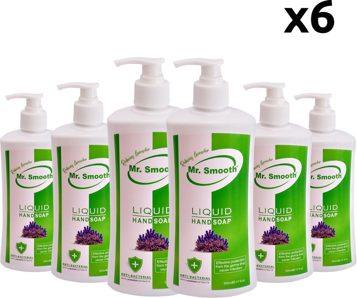 Mr. Smooth Handzeep - 6 x 500 ml | Antibacterieel | Met Pompje | Lavendel geur | Desinfecterend | Voordeelverpakking