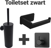 Waal© Premium toilet set Zwart - Toiletrolhouder - Toiletborstel - Haakje - WC rolhouder - Zelfklevend