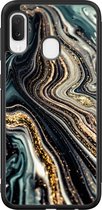 Samsung Galaxy A20e hoesje - Marmer swirl - Hard Case - Zwart - Backcover - Marmer - Zwart