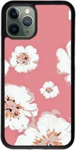 Hoesjes Atelier Zwart Frame Dikke Zwarte Siliconen Hoesje "Pink Font White Flowers" voor IPhone 11 Pro