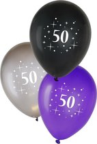 Metallic ballonnen 50 jaar Zwart/ Zilver/ Paars, Verjaardag