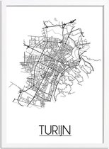 Turijn Plattegrond poster A4 + fotolijst wit (21x29,7cm) - DesignClaud
