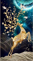 5D Diamond Painting Volwassenen - Deer in the moonlight - fotoformaat 50x70cm - Volledige Set – Inclusief Pen Pincet Schudbakje Wax Opbergzakjes en Wit Stickers - Ronde steentjes -