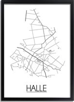 Halle Plattegrond poster A4 + fotolijst zwart (21x29,7cm) - DesignClaud