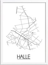 Halle Plattegrond poster A2 + fotolijst wit (42x59,4cm) - DesignClaud