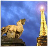 Forex - Beeld van Paard bij Eiffeltoren - 50x50cm Foto op Forex