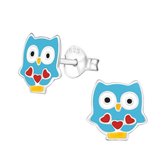 Kinderoorbellen zilveren vrolijke uil-blauw