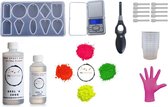 PNCreations Ultra Clear Epoxy Set | Siliconen Mal  | Fluo Color Mix | Ultra Clear Epoxy Giethars | Epoxyhars | Met Precisie Weegschaal | Mengbenodigdheden | Handige Aansteker | Juw