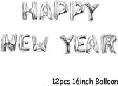 Folieballonpakket met letters HAPPY NEW YEAR in Zilver 40 cm hoog