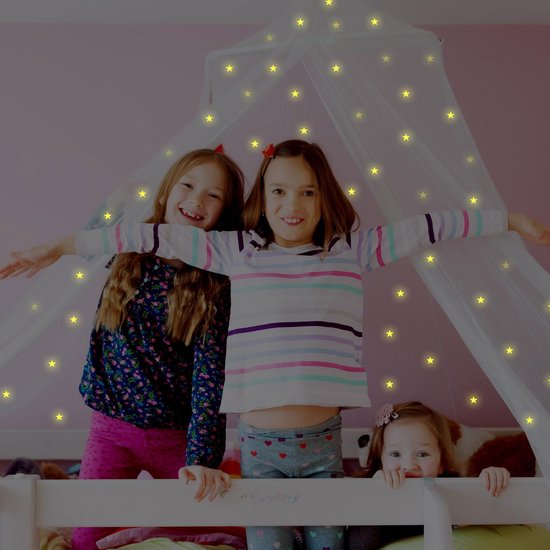 Klamboe met Glow in the Dark Sterren - Hemelbed voor Kinderkamer of Volwassenen - Sterrenhemel Sluier, Hemeltje en Bedtent - Baby Muggennet Bedhemel Decoratie — afbeelding 3