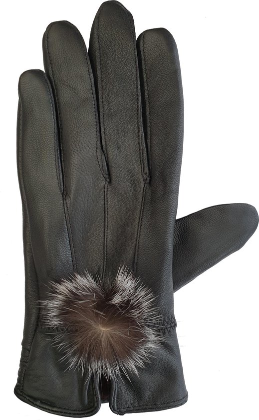 boot kruis niezen Fleece gevoerde leren dames handschoenen met bontje kleur zwart maat M |  bol.com