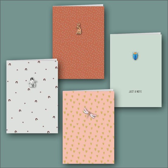 Billy Button Wenskaarten - set van 4 dubbele kaarten met envelop - Just a Note