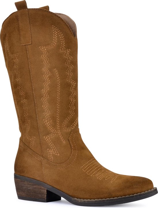 PS Poelman Bila High Dames Leren Suéde Cowboy Western Laarzen - Bruin Camel  Cognac - | bol.com