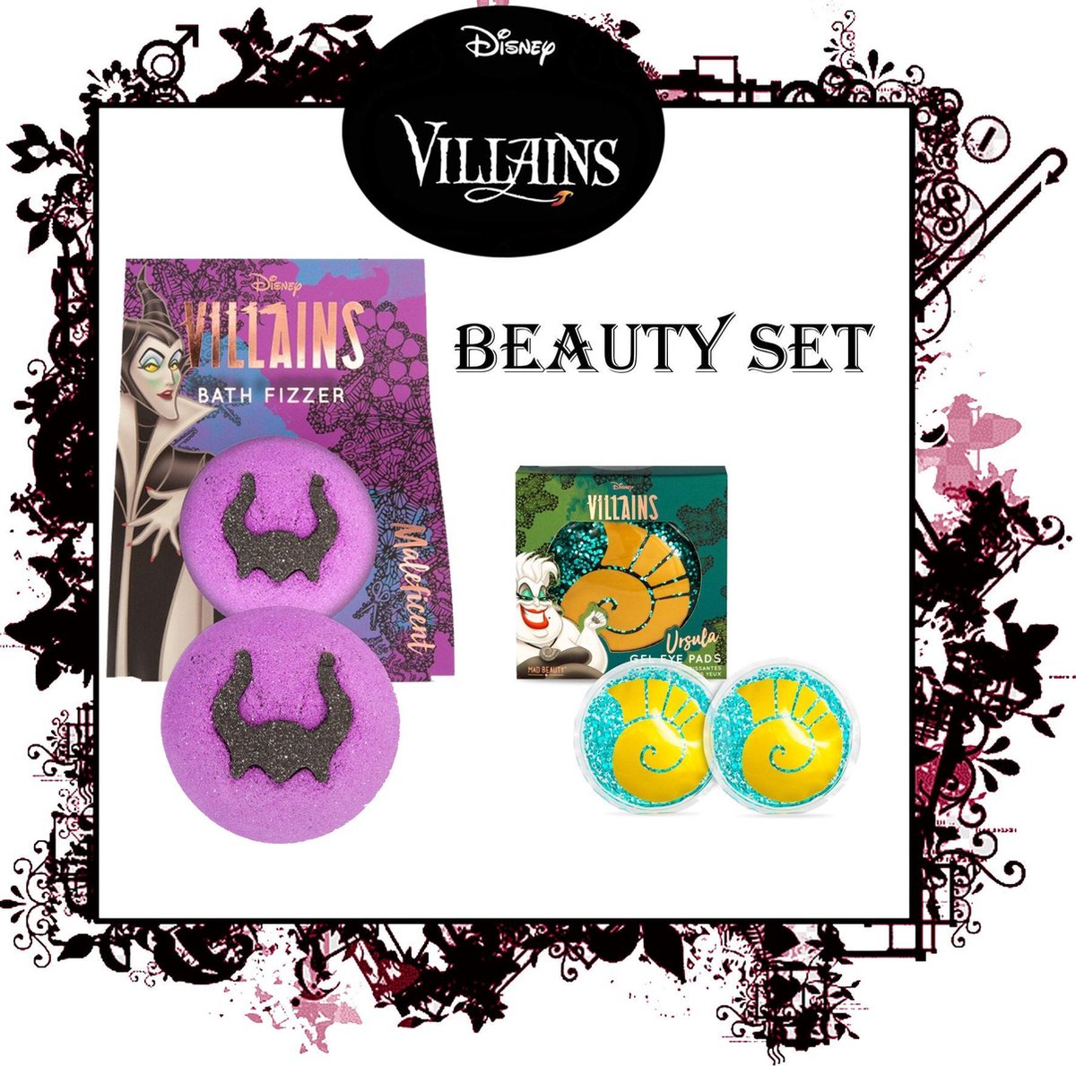 Disney Villains Maleficent Badbom-Bruisbal-Bath Fizzer + Ursula Herbruikbare Verkoelende Oogpads-Eye pads