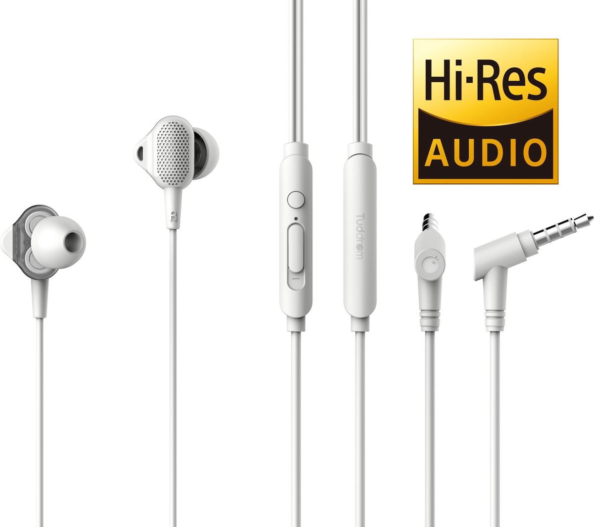 Tuddrom H3 Wit - Hi-Res In Ear Oordopjes met Microfoon - Dual High Quality Dynamic Drivers - 2 Jaar Garantie