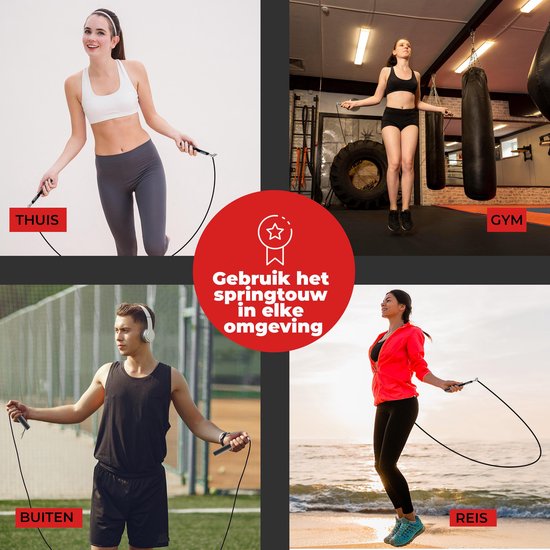 Tested by Athletes - Professioneel Springtouw + E-Book - Verstelbaar Springtouw - Sport Springtouw - Zwart