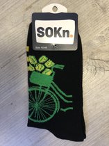 SOKn. trendy sokken fiets zwart/tulp maat 40-46  (Ook leuk om kado te geven !)