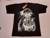 Rock Eagle Shirt: Native American / Indiaan  vrouw met ketting en Wolf (Large)