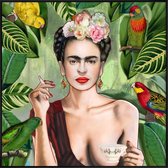 JUNIQE - Poster met kunststof lijst Frida Con Amigos -50x50 /Groen &