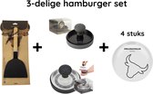 3-Delige hamburger set - incl. BBQ  spatel + Hamburgermaker + Hamburger bord 15cm