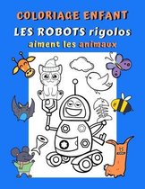 Coloriage enfant Les robots rigolos aiment les animaux