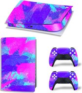 Sony PS5 Digital Edition Console Skins - Grunge Neon Hemelsblauw / Paars (Let op, alleen geschikt voor PlayStation 5 Digital Edition - zie productafbeelding)