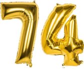 74 Jaar Folie Ballonnen Goud - Happy Birthday - Foil Balloon - Versiering - Verjaardag - Man / Vrouw - Feest - Inclusief Opblaas Stokje & Clip - XXL - 115 cm