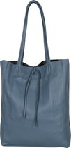 AmbraModa GL032 - Italiaanse shopper, schoudertas, handtas met binnentasje gemaakt van gekorreld rundleer - IJsblauw