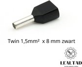 Adereindhuls dubbel 1,5 mm² x 8 mm zwart 100 stuks | Ferrule | Draadhuls | Adereindhulzen | Eindverbinder