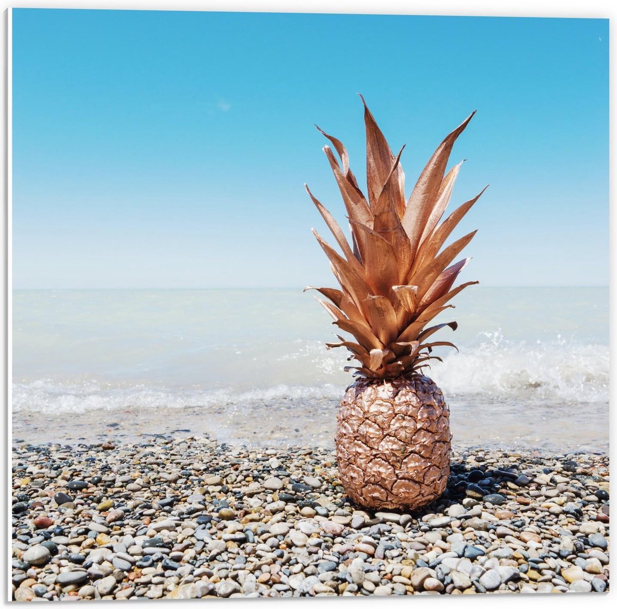 Forex - Gouden Ananas bij Zee - 50x50cm Foto op Forex