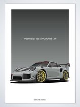 Porsche 911 GT2 RS MR Grijs op Poster - 50 x 70cm - Auto Poster Kinderkamer / Slaapkamer / Kantoor