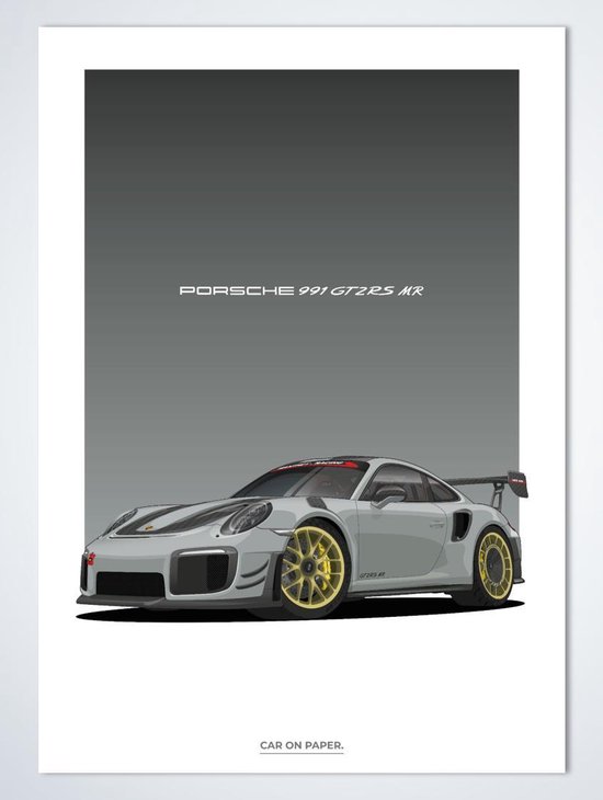 Porsche 911 GT2 RS MR op Poster - 50 70cm - Auto Poster Kinderkamer / Slaapkamer / Kantoor