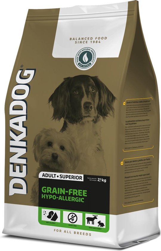 Denkadog Grain-Free Hypo-Allergic Hert&Konijn&Zoete Aardappel - Hondenvoer - 2,5 kg