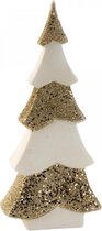 Kerstboom - Dennenboom porselein wit + gouden glitter h = 24,5