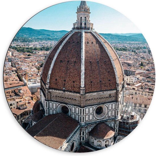 Dibond Wandcirkel - Kathedraal van Florence van Bovenaf - Italië - 60x60cm Foto op Aluminium Wandcirkel (met ophangsysteem)