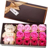 12 Stuks Zeep Rozen en Beer in Geschenkdoos – Roze – Cadeau voor Moederdag