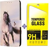 HB Hoesje Geschikt voor Samsung Galaxy S21 FE met Print - Portemonnee Book Case - Kaarthouder & Magneetlipje - Paard & Glazen Screenprotector
