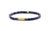 Frank 1967 7FB-0492 Heren Armband - Kralen - Lapis lazuli - Stalen Elementen - 21 cm -  Blauw - Goudkleurig