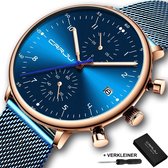 CRRJU® Horloges voor Mannen Herenhorloge Jongens Heren Watch Horloge – Horlogebox Geschenkdoos – Blauw Rosé