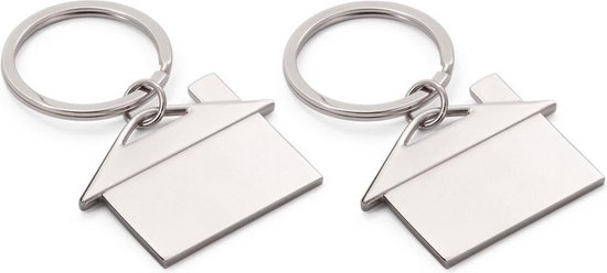 2x Sleutelhangers met huisje in geschenkverpakking aluminium 5 x 3,5 cm - Sleutelhangers - Housewarming cadeaus