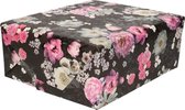 4x rollen Inpakpapier/cadeaupapier zwart met roze/witte bloemen 200 x 70 cm - Cadeauverpakking kadopapier