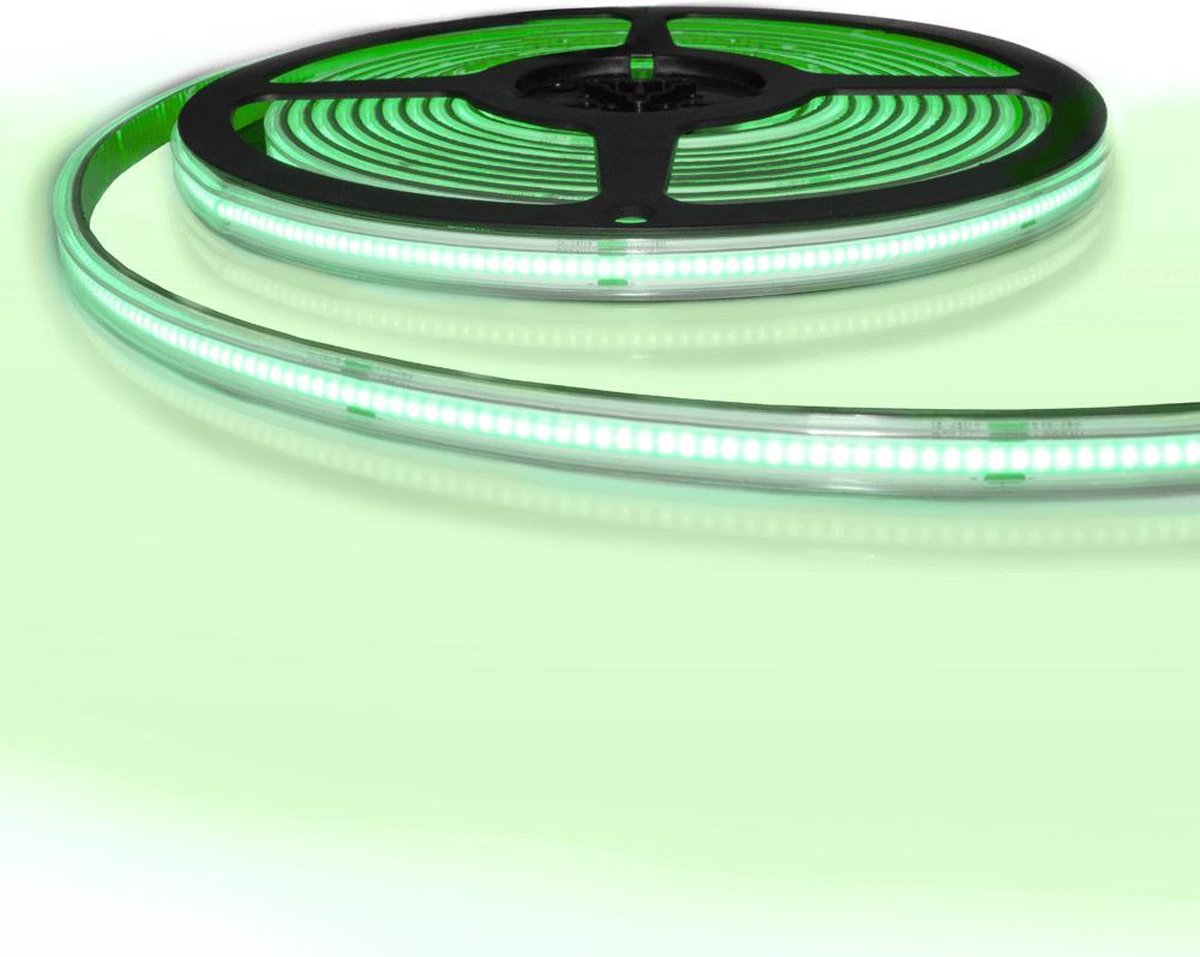 5 meter gekleurde COB led strip IP65 24V - Groene kleur - 384 leds p/m