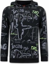 Sweater met Capuchon Heren - Graffiti Hoodie - Zwart