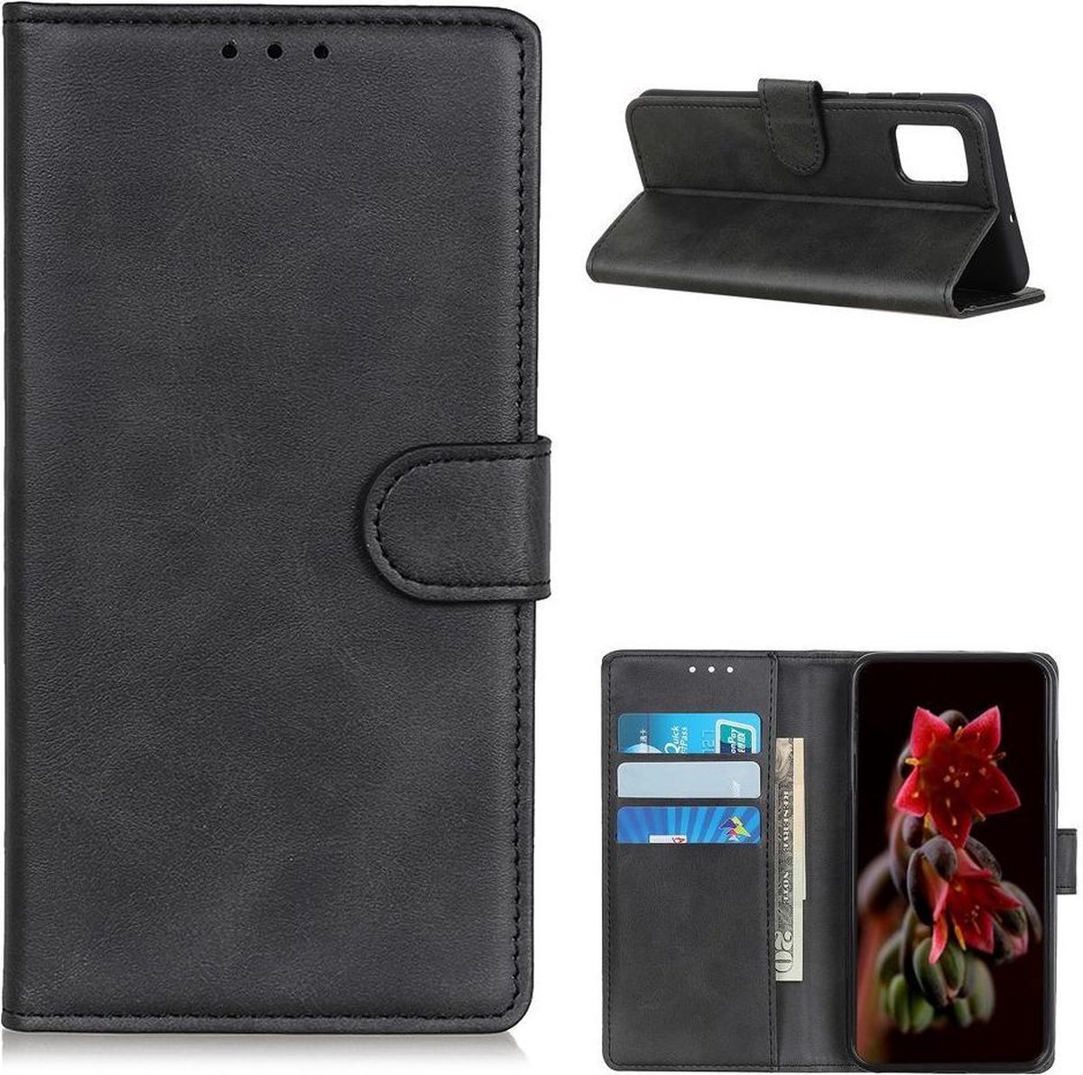 Samsung Galaxy A02S Hoesje met Pasjes Book Case Kunstleer Zwart