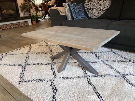 Table basse industrielle en bois d'échafaudage massif, couleur : gris | Châssis industriel Matrix