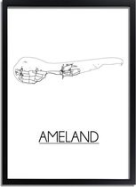 Ameland Plattegrond poster A2 + Fotolijst Zwart (42x59,4cm) - DesignClaud